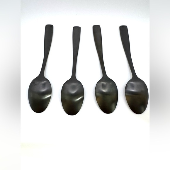Set Of 4 Black Stainless Steel Teaspoons Flatware - Picture 3 of 5